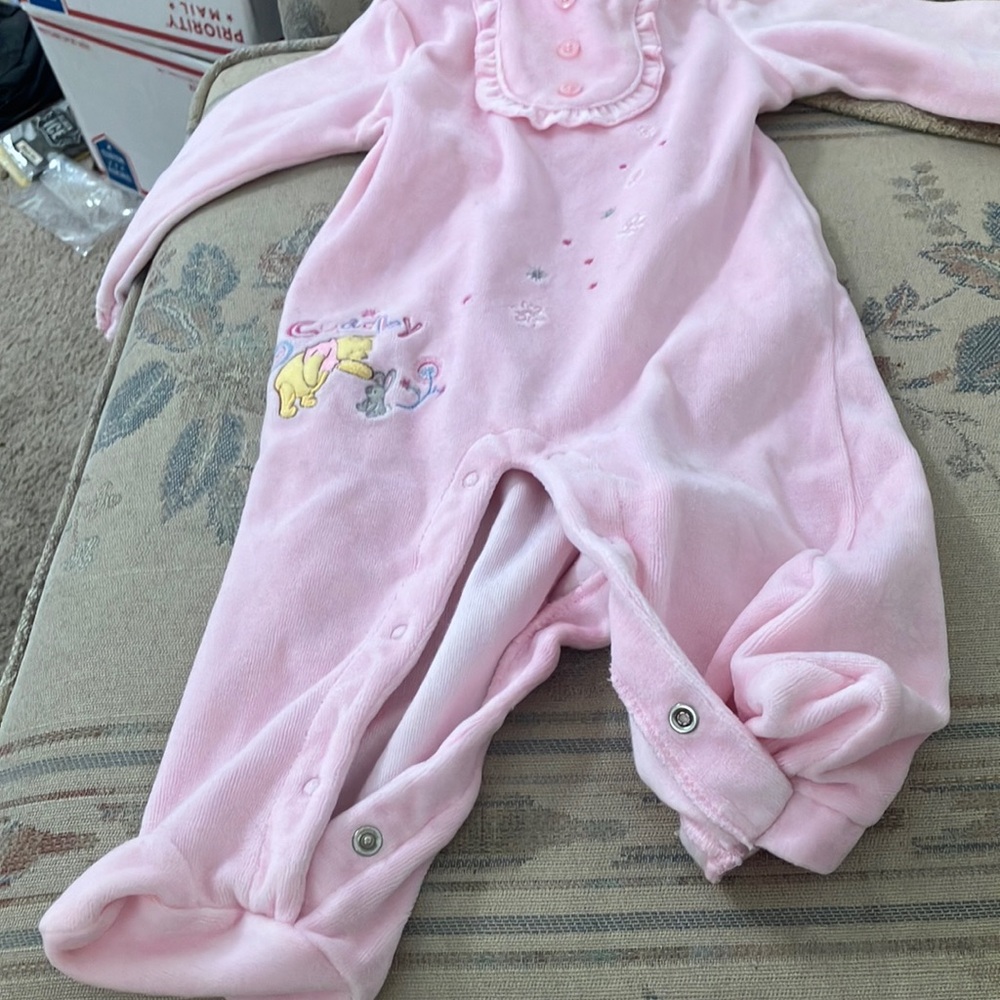 Disney Pooh footed velour one piece 6-9 months